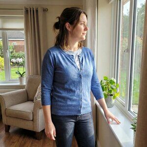 Elegant Women's Cardigan, Denim Heather, M